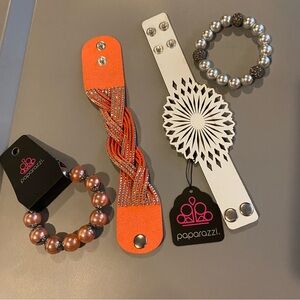 Paparazzi Bundle 4 bracelets pearl light gray and orange coral snap bracelets